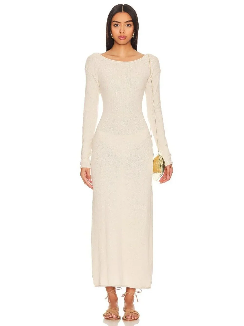 New! Onia Sandshell Crochet Knit Long Sleeve Maxi Dress Medium NWT 38432